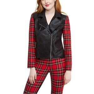 Plaid PATENT MOTO JACKET BLACK & RED TARTAN